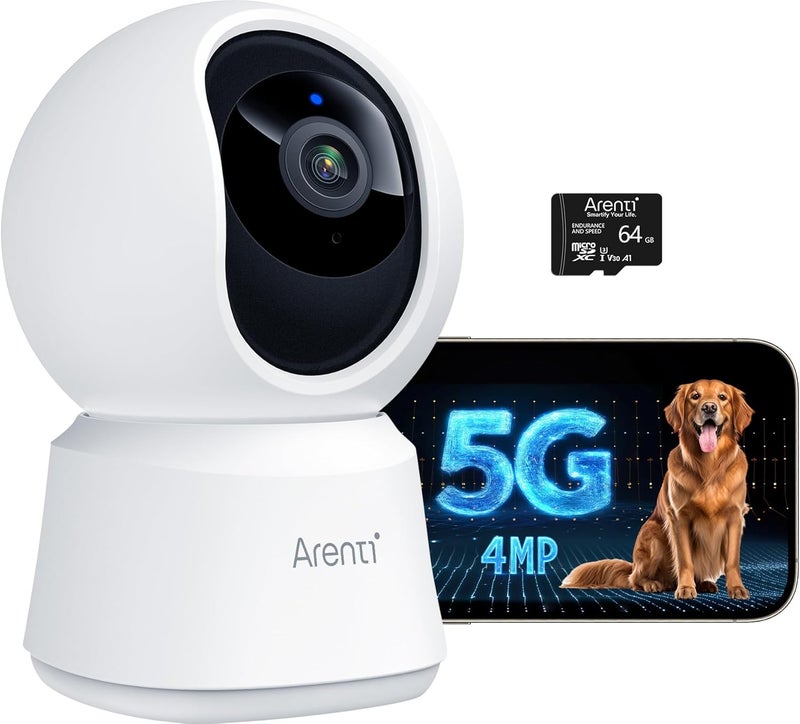 Arenti 5G Indoor Security Camera, 4MP Pet Camera with Speaker for Dog/Cat, Baby Monitor with Phone App, Dual-Band WiFi, Auto Tracking, Super Night Vision, 2-Way Talk, 64G Local Storage (P2Q 64G) - Image 1